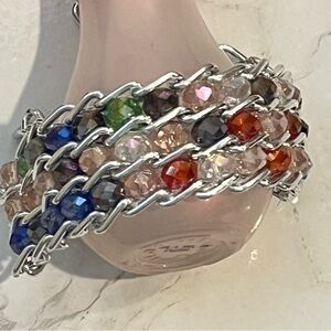 Multi-Gemstone Chain Link Mesh Bracelet - Colorful Faceted Beads